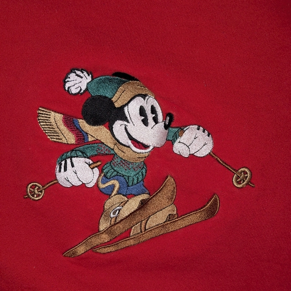 Disney VINTAGE MICKEY MOUSE SKI Y2K UGLY SWEATER CHRISTMAS Red Crewneck Sweater - Picture 6 of 8